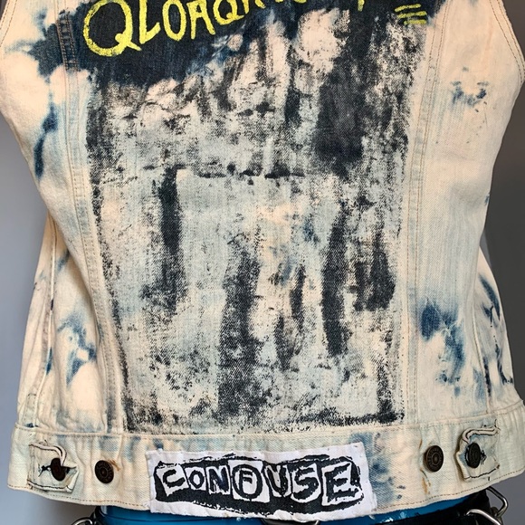 Vintage bleached Punk denim Vest - Picture 7 of 8